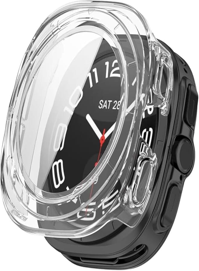 Hard PC Screen Protector Case Compatible with Samsung Galaxy Watch 7 Ultra 47mm, Anti-Slip Ultra-Thin Scratch Resistant Cover with Tempered Glass for Galaxy Watch7 Ultra, Clear